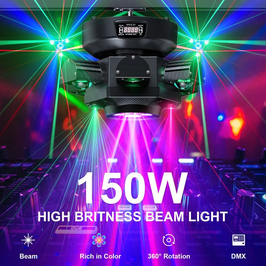 ⏰Last Day $36.99 🛒150W Moving Head DJ Lights 6 Arms Party Lights RGBW 4IN1 LED Stage Lighs DMX512 For Wedding Party Disco KTV Wedding