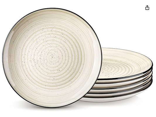 Dinner Plates Set of 6, 10.5 Inch Dish Set, Beige Ceramic Plates, Microwave & Dishwasher Safe