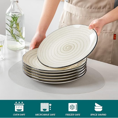 Dinner Plates Set of 6, 10.5 Inch Dish Set, Beige Ceramic Plates, Microwave & Dishwasher Safe