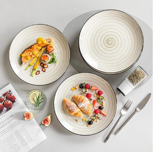 Dinner Plates Set of 6, 10.5 Inch Dish Set, Beige Ceramic Plates, Microwave & Dishwasher Safe