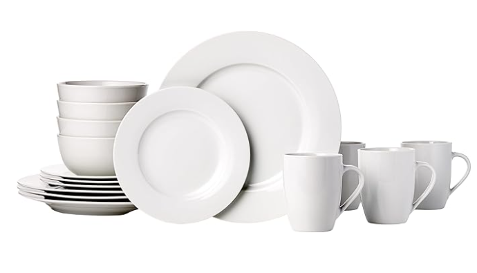 16-Piece Porcelain Kitchen Dinnerware Set with Plates, Bowls and Mugs, Service for 4 - White