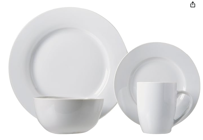 16-Piece Porcelain Kitchen Dinnerware Set with Plates, Bowls and Mugs, Service for 4 - White