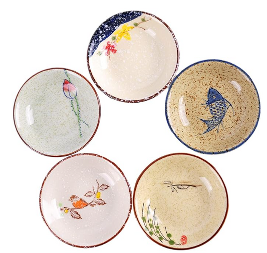 Retro Porcelain Side Dish Ceramic Side Dishes Bowl Seasoning Dishes Soy Dipping Sauce Dishes - Set of 5