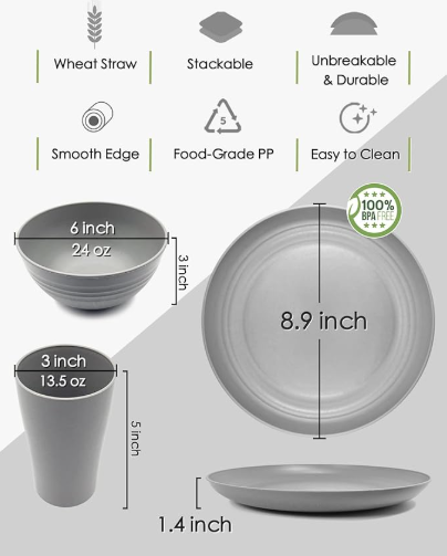 8.9 Inch Unbreakable Plates, Bowl Set and Cup Set